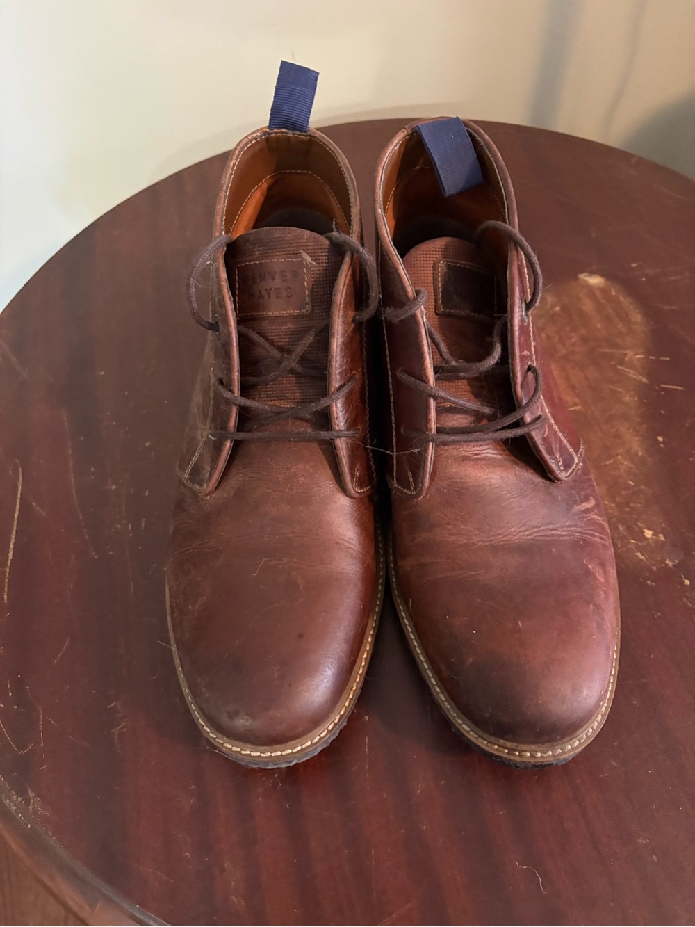 Denver Hayes Brown Leather Chukka Boots with Navy Pull Tabs